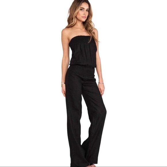 Young Fabulous & Broke Pants - YOUNG FABULOUS & BROKE Black Linen Strapless Jumpsuit Small
